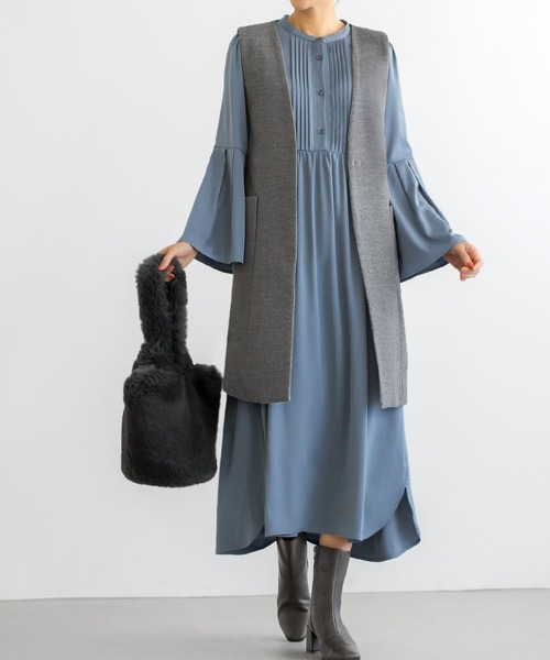 STYLE DELI(スタイルデリ)の「タック&ギャザーワンピース(ワンピース・レディース・チャコールグレー/ブルー系その他/グレー系その他/ブルー系・01/02)」の9枚目の写真