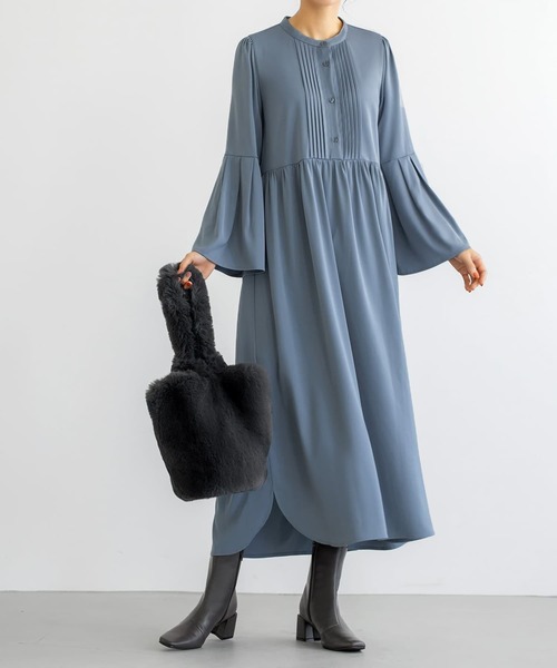 STYLE DELI(スタイルデリ)の「タック&ギャザーワンピース(ワンピース・レディース・チャコールグレー/ブルー系その他/グレー系その他/ブルー系・01/02)」の8枚目の写真