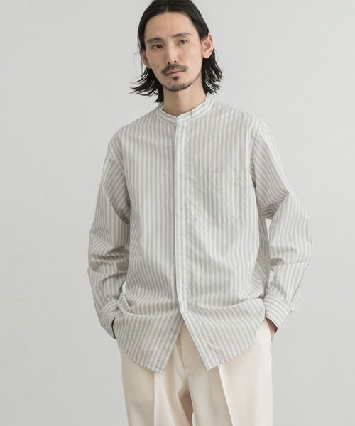 WORK NOT WORK URBAN RESEARCH(ワークノットワークアーバンリサーチ)の「WORK NOT WORK Stripe Bandcollar Shirts(シャツ/ブラウス・メンズ・オフホワイト/ベージュ・SMALL/MEDIUM/LARGE)」の2枚目の写真