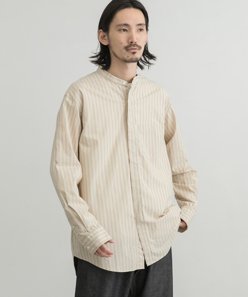 WORK NOT WORK URBAN RESEARCH(ワークノットワークアーバンリサーチ)の「WORK NOT WORK Stripe Bandcollar Shirts(シャツ/ブラウス・メンズ・オフホワイト/ベージュ・SMALL/MEDIUM/LARGE)」の3枚目の写真