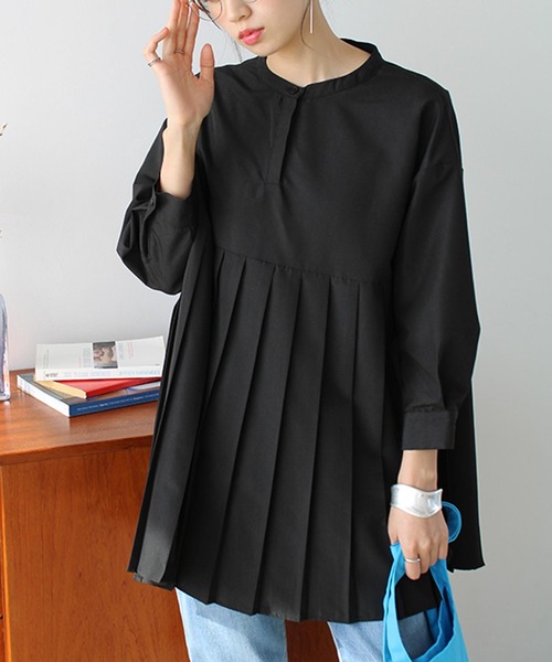 GeeRA（ジーラ）の「プリーツ切替バンドカラーシャツ（シャツ/ブラウス・レディース・ベージュ/ブラック/ストライプ/ホワイト/ピンク・X-LARGE/MEDIUM/SMALL/XX-LARGE/LARGE）」の13枚目の写真