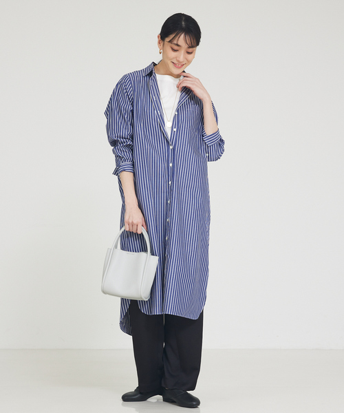 collex(コレックス)の「【Alltid】スーピマコットンシャツワンピース(ワンピース・レディース・ネイビー/ピンクベージュ・フリー)」の5枚目の写真