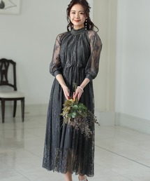 結婚式 パーティー ドレス ミモレ丈 と 袖あり ハイネック 大きいサイズ フォーマル オケージョンドレス お呼ばれ 二次会 成人式 