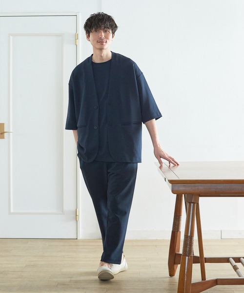 GLOBAL WORK（グローバルワーク）の「ジョーゼット半袖カーデジャケット/267259（カーディガン/ボレロ・メンズ・ネイビー/チャコール/グレー系2・SMALL/MEDIUM/LARGE）」の4枚目の写真