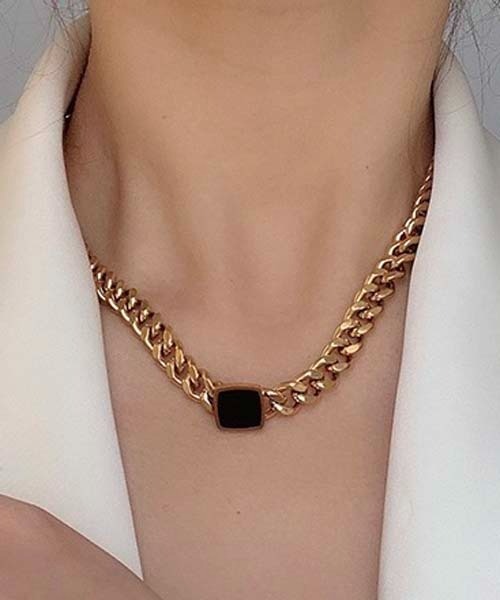 gossip！ロサンゼルス（ゴシップロサンゼルス）の「ブラックスクエア　チェーンネックレス（ネックレス・レディース・ゴールド/シルバー・FREE）」の11枚目の写真