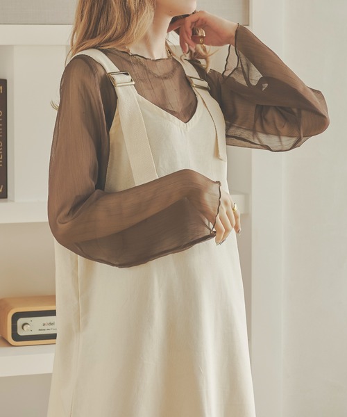 Ambre Neige(アンブルネージュ)の「キャミ付きシアーブラウス/【WEB/EC限定商品】(シャツ/ブラウス・レディース・ブラック/オレンジ/アイボリー/モカ/ダークブラウン・FREE)」の3枚目の写真