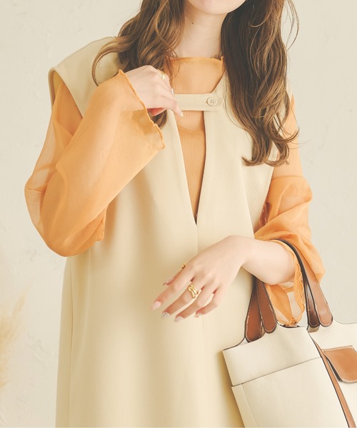 Ambre Neige(アンブルネージュ)の「キャミ付きシアーブラウス/【WEB/EC限定商品】(シャツ/ブラウス・レディース・ブラック/オレンジ/アイボリー/モカ/ダークブラウン・FREE)」の5枚目の写真