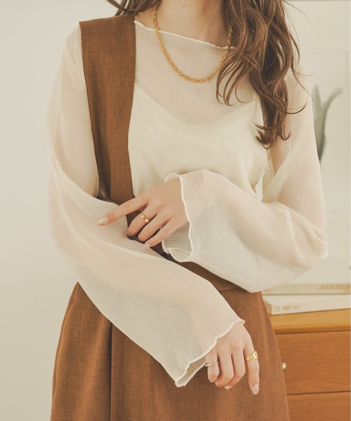 Ambre Neige(アンブルネージュ)の「キャミ付きシアーブラウス/【WEB/EC限定商品】(シャツ/ブラウス・レディース・ブラック/オレンジ/アイボリー/モカ/ダークブラウン・FREE)」の1枚目の写真
