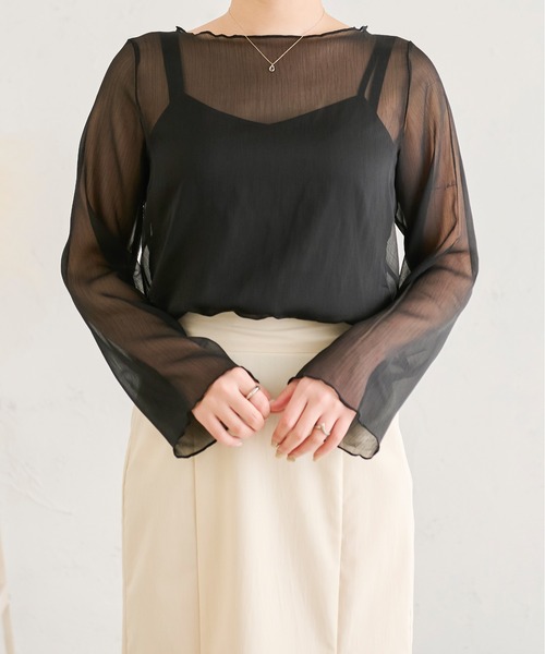 Ambre Neige(アンブルネージュ)の「キャミ付きシアーブラウス/【WEB/EC限定商品】(シャツ/ブラウス・レディース・ブラック/オレンジ/アイボリー/モカ/ダークブラウン・FREE)」の9枚目の写真