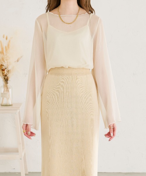 Ambre Neige(アンブルネージュ)の「キャミ付きシアーブラウス/【WEB/EC限定商品】(シャツ/ブラウス・レディース・ブラック/オレンジ/アイボリー/モカ/ダークブラウン・FREE)」の6枚目の写真