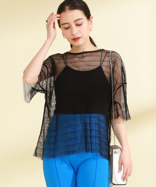 Ray BEAMS（レイビームス）の「Ray BEAMS / ミックスメッシュ ハーフスリーブ Tシャツ（Tシャツ/カットソー・レディース・ブラック/ベージュ/ケリー・ONE SIZE）」の6枚目の写真