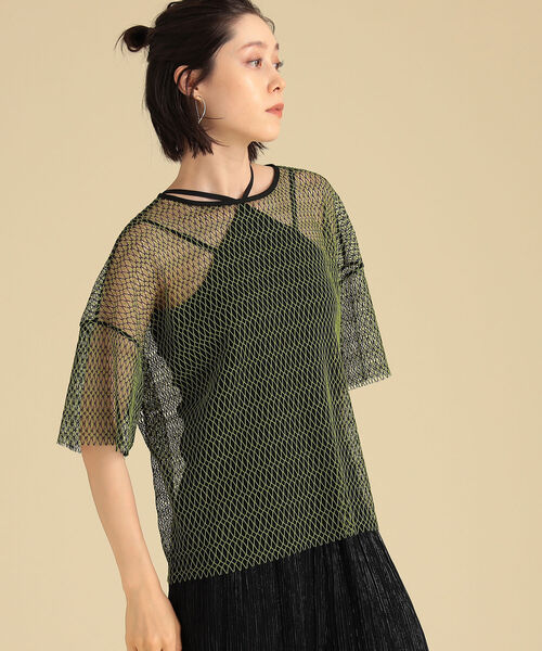 Ray BEAMS（レイビームス）の「Ray BEAMS / ミックスメッシュ ハーフスリーブ Tシャツ（Tシャツ/カットソー・レディース・ブラック/ベージュ/ケリー・ONE SIZE）」の16枚目の写真