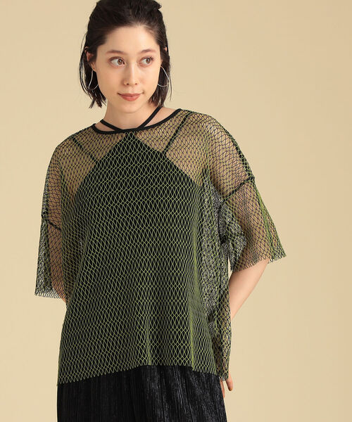 Ray BEAMS（レイビームス）の「Ray BEAMS / ミックスメッシュ ハーフスリーブ Tシャツ（Tシャツ/カットソー・レディース・ブラック/ベージュ/ケリー・ONE SIZE）」の18枚目の写真