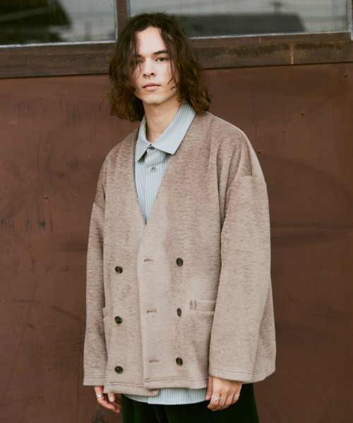 CASPER JOHN(キャスパージョン)の「Shaggy double jacket/シャギーダブルジャケット(ノーカラージャケット・メンズ・ベージュ/ブラウン・SMALL/MEDIUM/LARGE)」の15枚目の写真