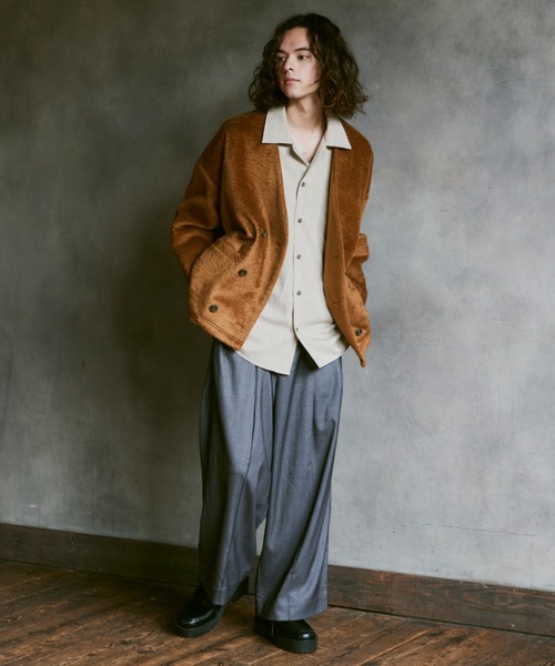 CASPER JOHN(キャスパージョン)の「Shaggy double jacket/シャギーダブルジャケット(ノーカラージャケット・メンズ・ベージュ/ブラウン・SMALL/MEDIUM/LARGE)」の3枚目の写真