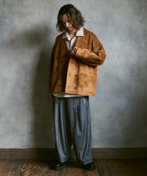 CASPER JOHN(キャスパージョン)の「Shaggy double jacket/シャギーダブルジャケット(ノーカラージャケット・メンズ・ベージュ/ブラウン・SMALL/MEDIUM/LARGE)」の5枚目の写真