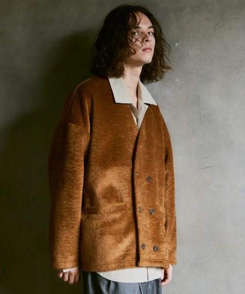 CASPER JOHN(キャスパージョン)の「Shaggy double jacket/シャギーダブルジャケット(ノーカラージャケット・メンズ・ベージュ/ブラウン・SMALL/MEDIUM/LARGE)」の10枚目の写真