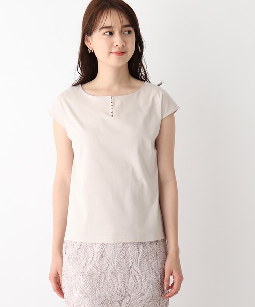 index（インデックス）の「◆コットンシルケットフロントフェイクパールカットソー【WEB限定サイズ】（Tシャツ/カットソー・レディース・ライトグレー/ネイビー/ブルー/ホワイト系/ダークベージュ・40/38/36/42）」の7枚目の写真