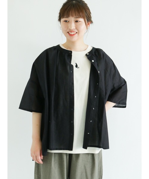 Samansa Mos2（サマンサ モスモス）の「インドボイル前開きギャザーブラウス（シャツ/ブラウス・レディース・オフホワイト/イエロー/グリーン/チャコール/ブラック・ﾌﾘ-）」の3枚目の写真