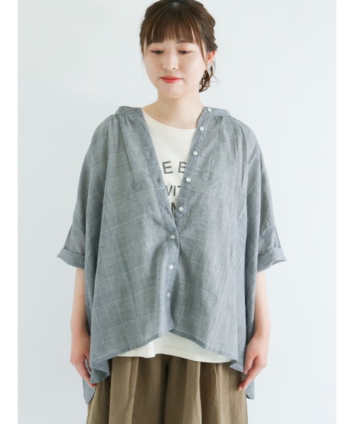 Samansa Mos2（サマンサ モスモス）の「インドボイル前開きギャザーブラウス（シャツ/ブラウス・レディース・オフホワイト/イエロー/グリーン/チャコール/ブラック・ﾌﾘ-）」の12枚目の写真