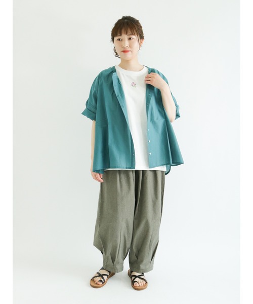 Samansa Mos2（サマンサ モスモス）の「インドボイル前開きギャザーブラウス（シャツ/ブラウス・レディース・オフホワイト/イエロー/グリーン/チャコール/ブラック・ﾌﾘ-）」の22枚目の写真