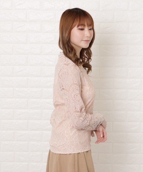 Lace Ladies(レースレディース)の「総レースプチハイネックシアーブラウス(Tシャツ/カットソー・レディース・ホワイト/ピンク・L/M/XL)」の17枚目の写真