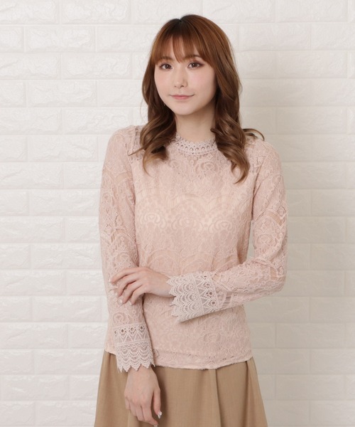 Lace Ladies(レースレディース)の「総レースプチハイネックシアーブラウス(Tシャツ/カットソー・レディース・ホワイト/ピンク・L/M/XL)」の15枚目の写真