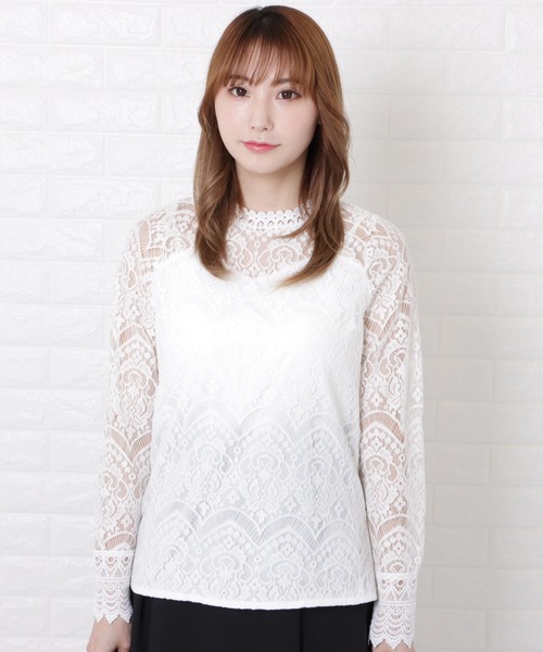 Lace Ladies(レースレディース)の「総レースプチハイネックシアーブラウス(Tシャツ/カットソー・レディース・ホワイト/ピンク・L/M/XL)」の7枚目の写真