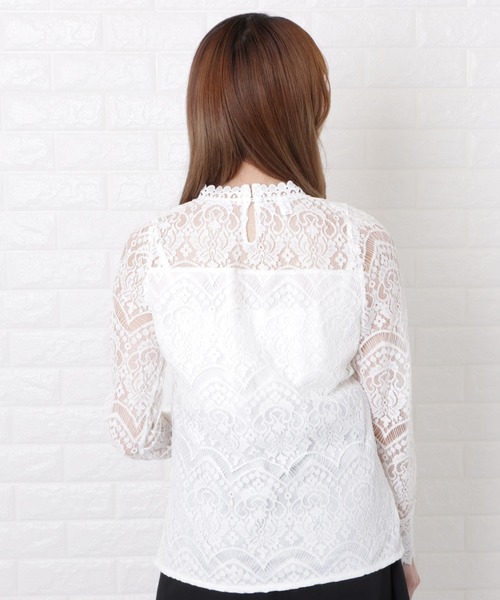 Lace Ladies(レースレディース)の「総レースプチハイネックシアーブラウス(Tシャツ/カットソー・レディース・ホワイト/ピンク・L/M/XL)」の11枚目の写真