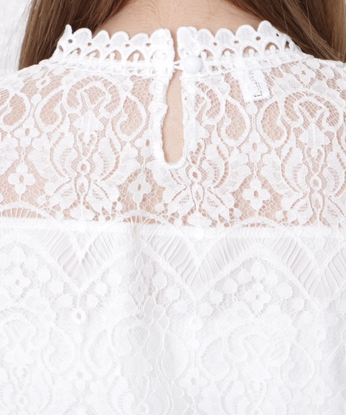 Lace Ladies(レースレディース)の「総レースプチハイネックシアーブラウス(Tシャツ/カットソー・レディース・ホワイト/ピンク・L/M/XL)」の12枚目の写真