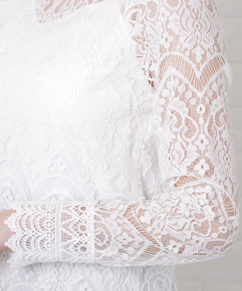 Lace Ladies(レースレディース)の「総レースプチハイネックシアーブラウス(Tシャツ/カットソー・レディース・ホワイト/ピンク・L/M/XL)」の13枚目の写真