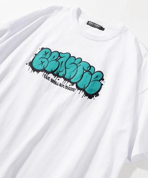 make a ray!（メイク ア レイ！）の「ビッグシルエット グラフィティ アーチロゴ刺繍 クルーネックTシャツ/半袖Tシャツ/スロー