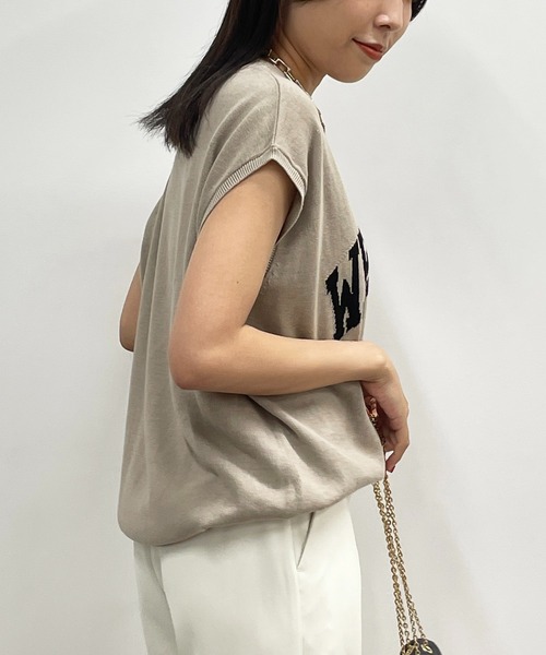 LOUNGEDRESS（ラウンジドレス）の「リネンロゴフレンチニット（Tシャツ/カットソー・レディース・ブラック/ベージュ・FREE）」の3枚目の写真