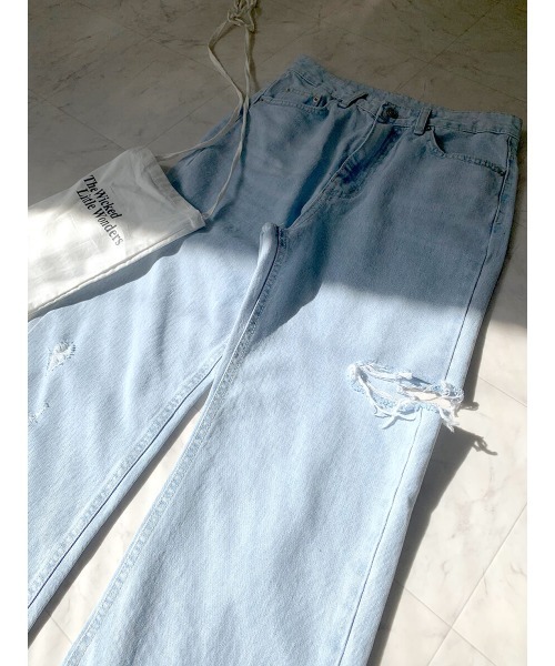 HEILIS(ヘイリス)の「ハイウエストダメージデニムパンツ / ストレート セミワイド(デニムパンツ・レディース・ブルー・S/M)」の2枚目の写真