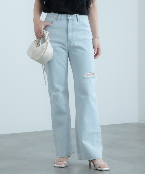 HEILIS(ヘイリス)の「ハイウエストダメージデニムパンツ / ストレート セミワイド(デニムパンツ・レディース・ブルー・S/M)」の16枚目の写真