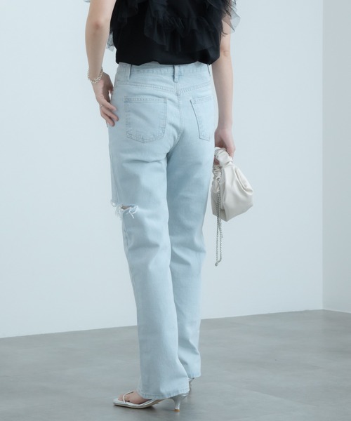 HEILIS(ヘイリス)の「ハイウエストダメージデニムパンツ / ストレート セミワイド(デニムパンツ・レディース・ブルー・S/M)」の13枚目の写真