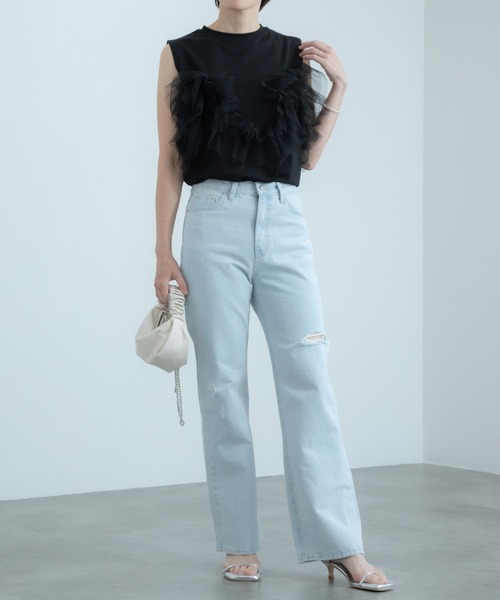 HEILIS(ヘイリス)の「ハイウエストダメージデニムパンツ / ストレート セミワイド(デニムパンツ・レディース・ブルー・S/M)」の12枚目の写真