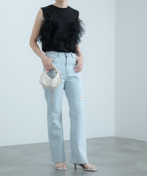HEILIS(ヘイリス)の「ハイウエストダメージデニムパンツ / ストレート セミワイド(デニムパンツ・レディース・ブルー・S/M)」の17枚目の写真