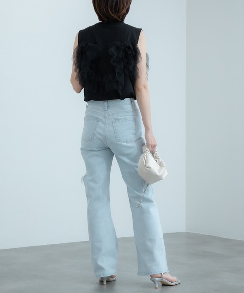 HEILIS(ヘイリス)の「ハイウエストダメージデニムパンツ / ストレート セミワイド(デニムパンツ・レディース・ブルー・S/M)」の14枚目の写真