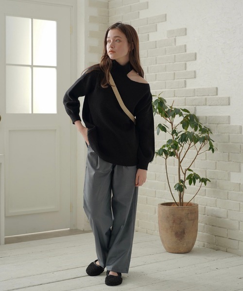 t a r o s u(タロス)の「high waist slacks/ハイウェストスラックス(スラックス・レディース・ブラック/グレー・FREE)」の3枚目の写真