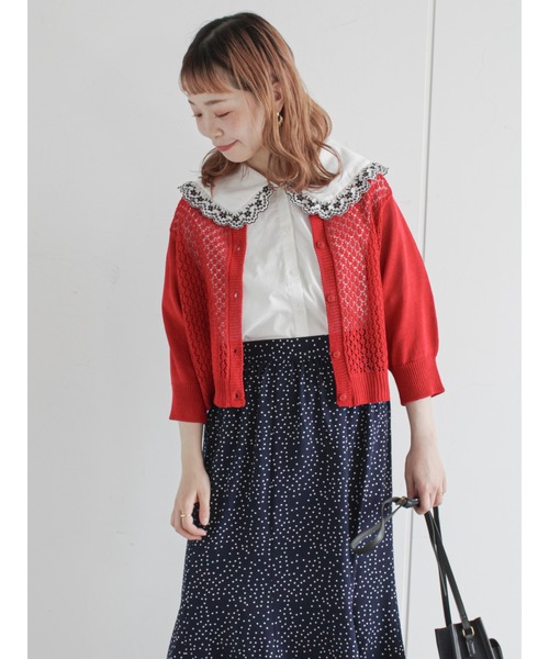 ehka sopo（エヘカソポ）の「透かし編みカーディガン（カーディガン/ボレロ・レディース・ブラック/レッド/オフホワイト/イエロー・ﾌﾘ-）」の4枚目の写真