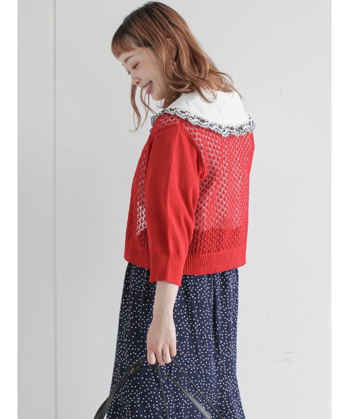 ehka sopo（エヘカソポ）の「透かし編みカーディガン（カーディガン/ボレロ・レディース・ブラック/レッド/オフホワイト/イエロー・ﾌﾘ-）」の19枚目の写真