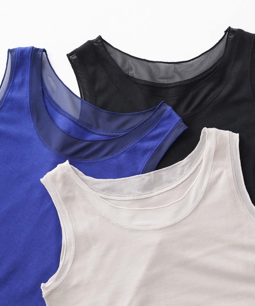 osharewalker（オシャレウォーカー）の「『シアーメッシュ切替タンクトップ』（タンクトップ・レディース・ライトグレー/ブラック/ブルー・1/2）」の8枚目の写真