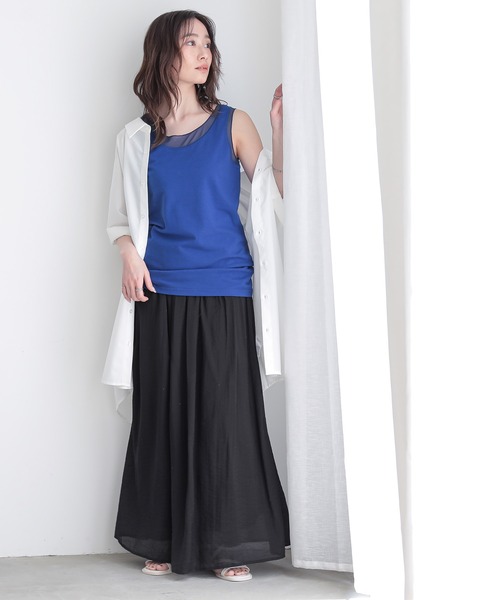 osharewalker（オシャレウォーカー）の「『シアーメッシュ切替タンクトップ』（タンクトップ・レディース・ライトグレー/ブラック/ブルー・1/2）」の22枚目の写真