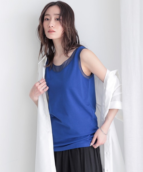 osharewalker（オシャレウォーカー）の「『シアーメッシュ切替タンクトップ』（タンクトップ・レディース・ライトグレー/ブラック/ブルー・1/2）」の21枚目の写真