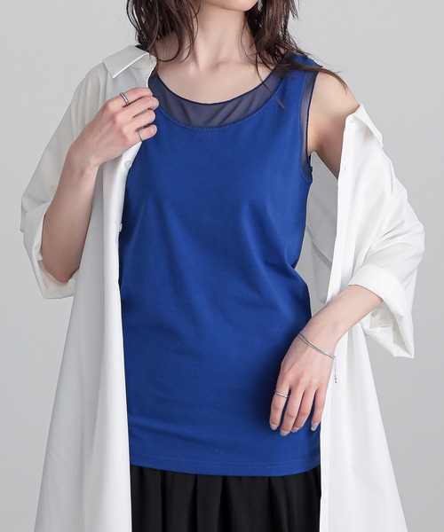 osharewalker（オシャレウォーカー）の「『シアーメッシュ切替タンクトップ』（タンクトップ・レディース・ライトグレー/ブラック/ブルー・1/2）」の20枚目の写真