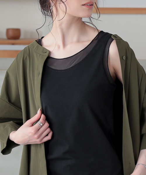 osharewalker（オシャレウォーカー）の「『シアーメッシュ切替タンクトップ』（タンクトップ・レディース・ライトグレー/ブラック/ブルー・1/2）」の5枚目の写真