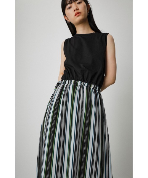 AZUL by moussy（アズールバイマウジー）の「2WAY STRIPE COMBI ONEPIECE/2WAYストライプコンビワンピース（ワンピース・レディース・グリーン系その他/ブラック系その他/ベージュ系その他・SMALL/MEDIUM）」の2枚目の写真