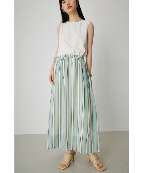 AZUL by moussy（アズールバイマウジー）の「2WAY STRIPE COMBI ONEPIECE/2WAYストライプコンビワンピース（ワンピース・レディース・グリーン系その他/ブラック系その他/ベージュ系その他・SMALL/MEDIUM）」の3枚目の写真