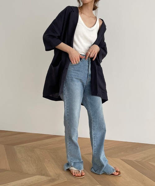 CANAL JEAN（キャナルジーン）の「RED CHOP WORKS(レッドチョップワークス) リネンハーフスリーブジャケット（シャツ/ブラウス・レディース・ホワイト/ベージュ/ネイビー・ONE SIZE）」の12枚目の写真